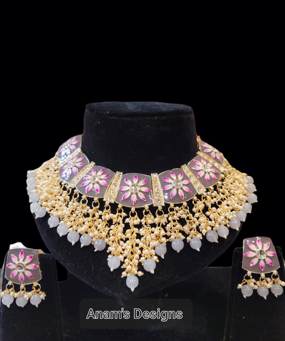 Meenakari Necklace set with Studs