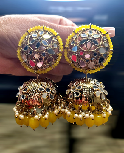 High Quality Mirror Jhumki Earrings (Round)