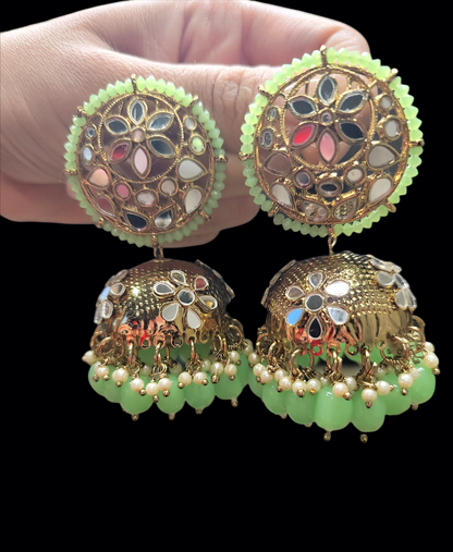 High Quality Mirror Jhumki Earrings (Round)