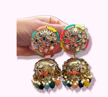 High Quality Mirror Jhumki Earrings (Round)