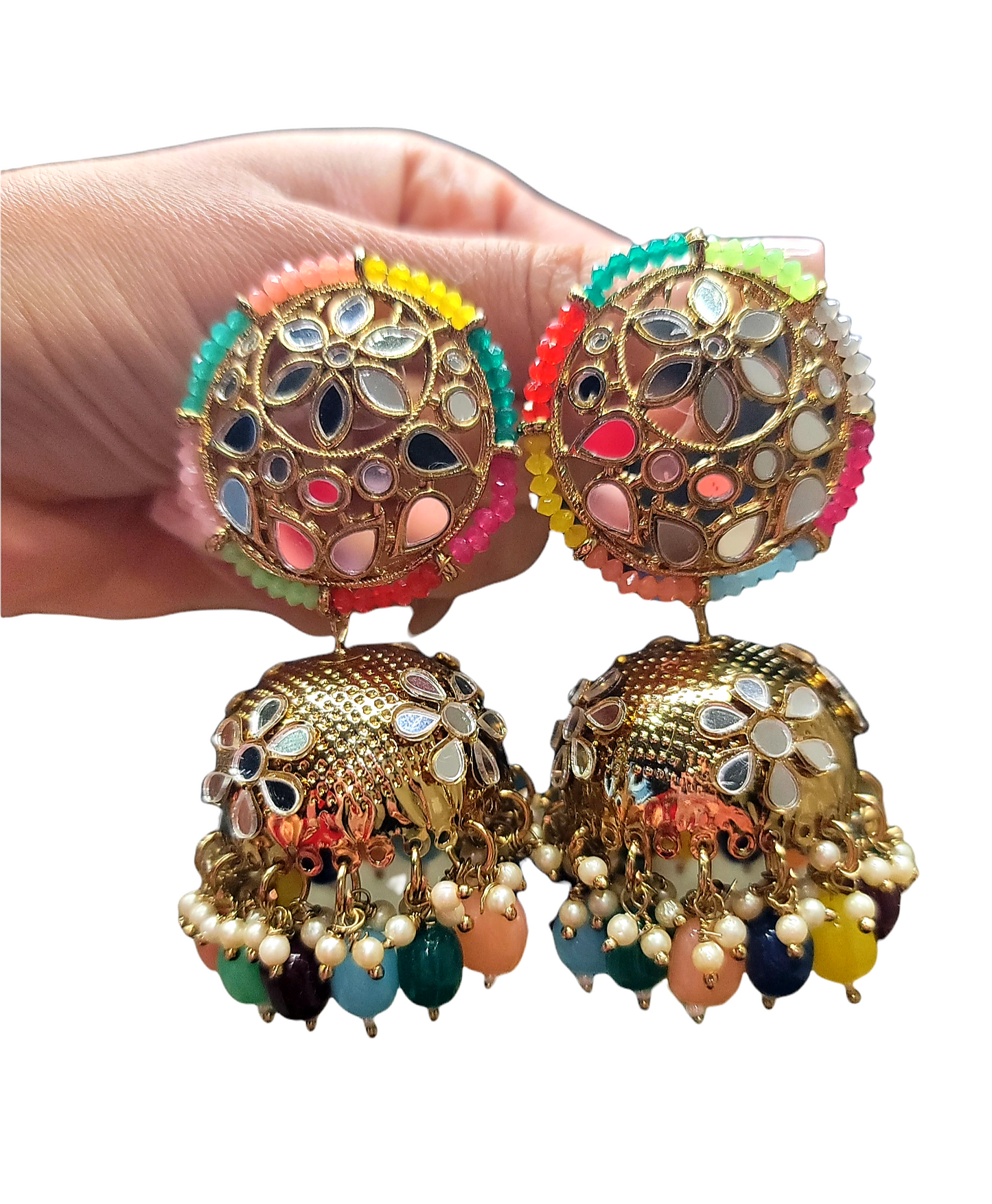 High Quality Mirror Jhumki Earrings (Round)