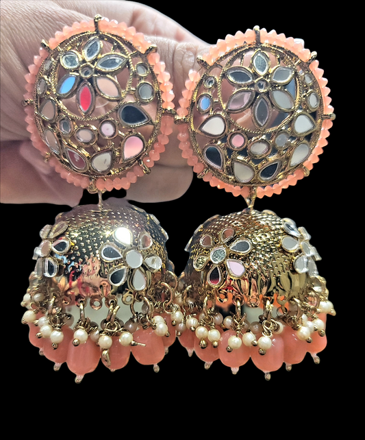 High Quality Mirror Jhumki Earrings (Round)