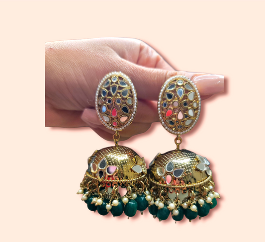 High Quality Mirror Jhumki Earrings (Oval)