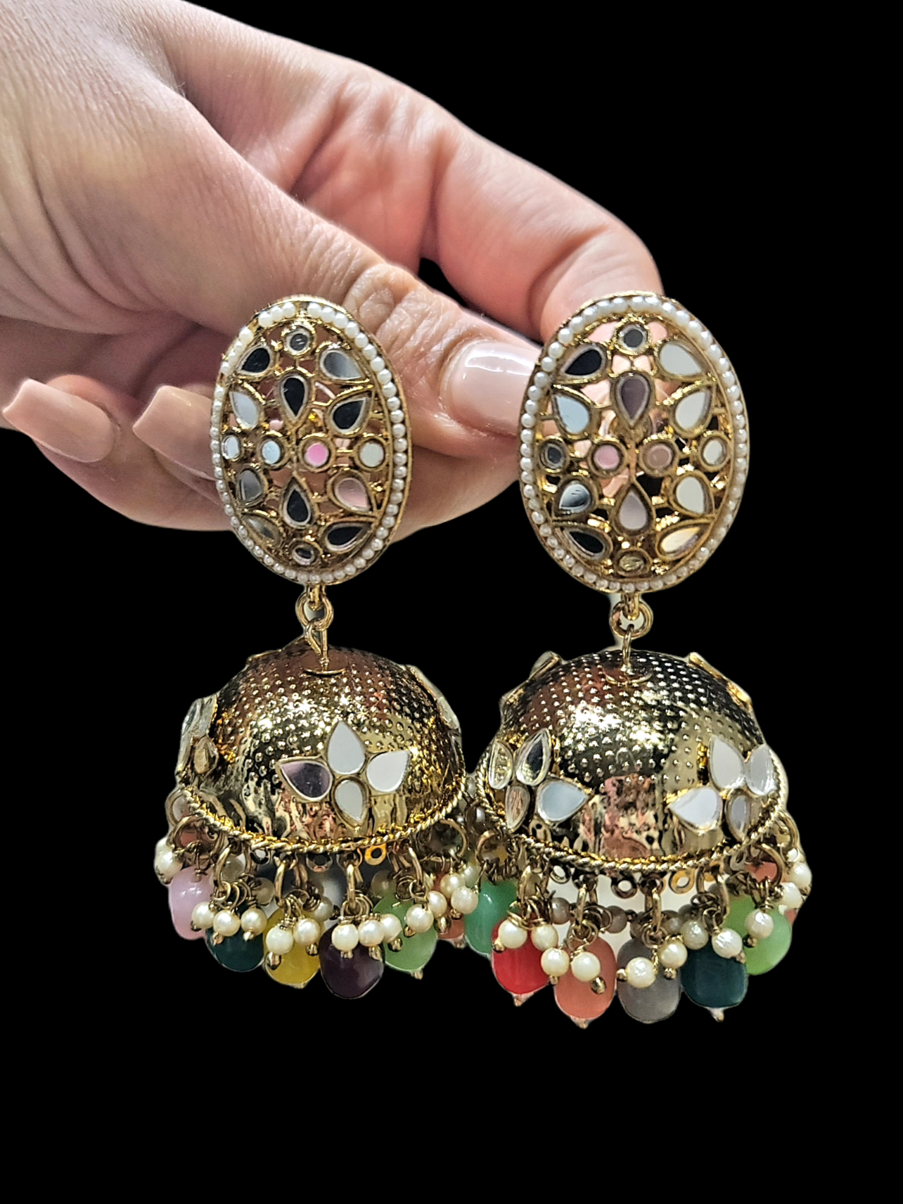 High Quality Mirror Jhumki Earrings (Oval)