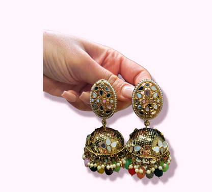 High Quality Mirror Jhumki Earrings (Oval)