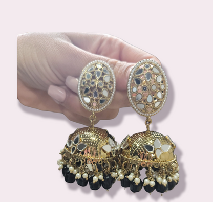 High Quality Mirror Jhumki Earrings (Oval)