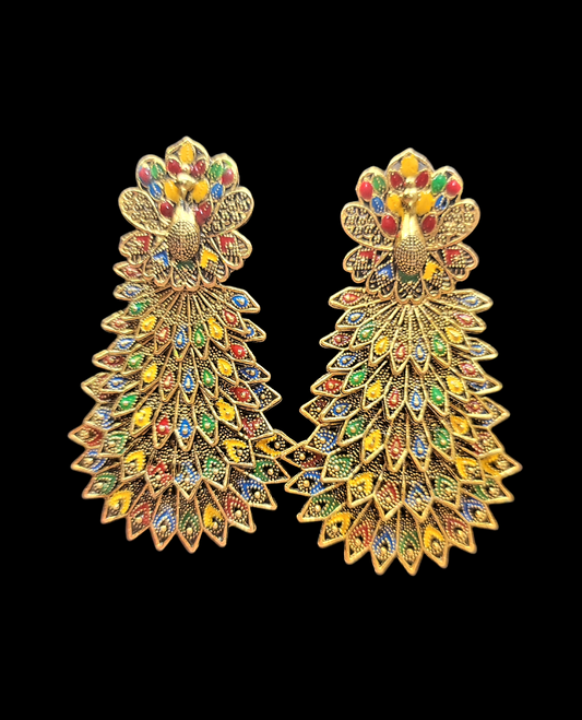 5 Layered Peacock Design Earrings Multi