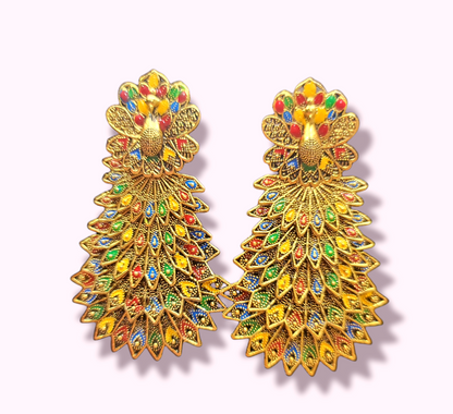 5 Layered Peacock Design Earrings Multi