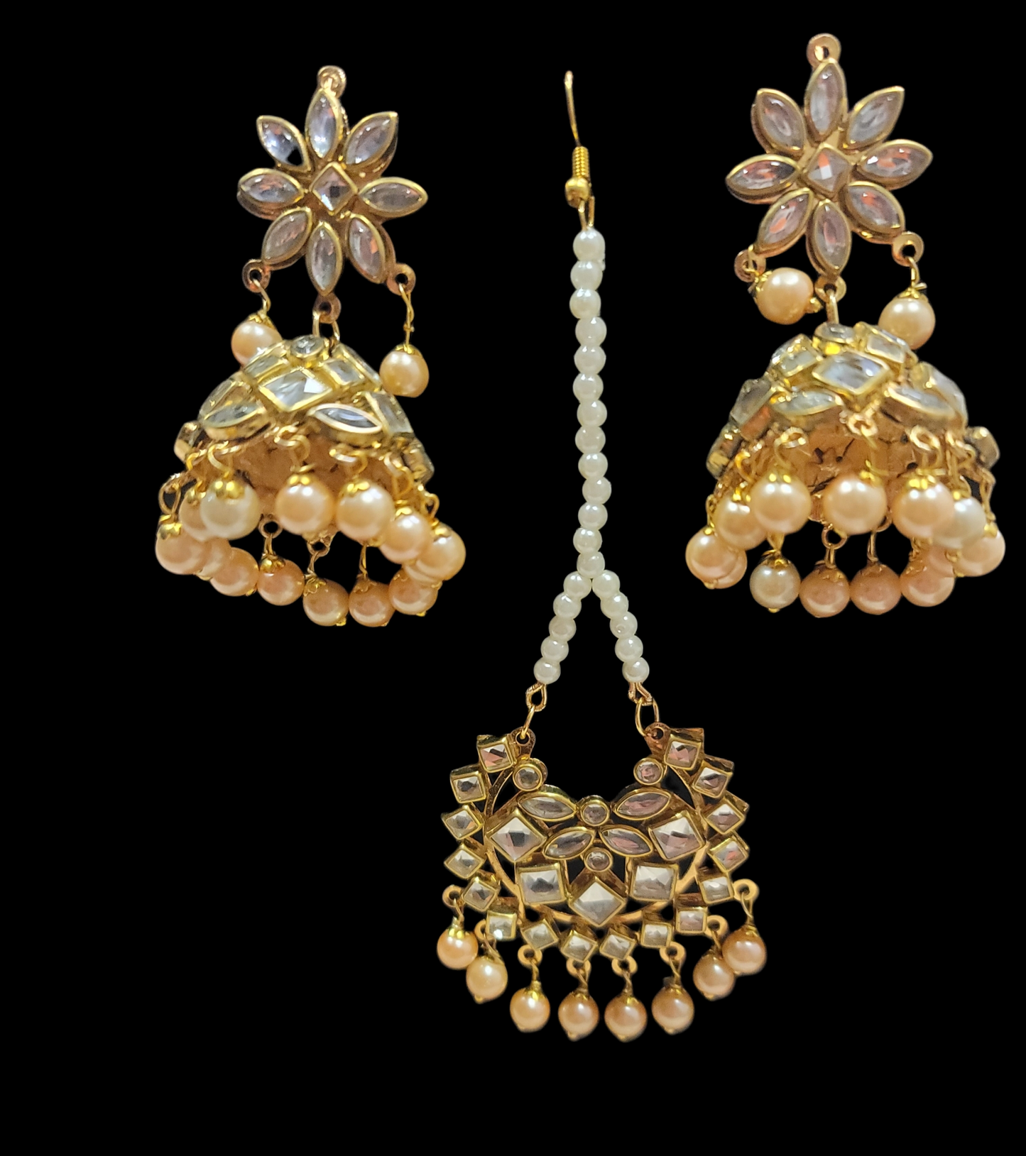 Small Kundan Jhumki Earrings & Tikka set