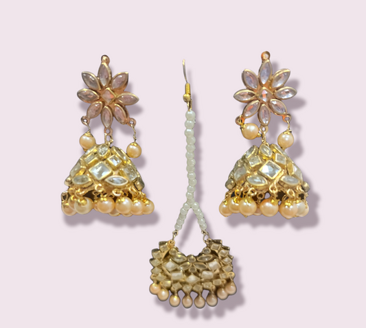 Small Kundan Jhumki Earrings & Tikka set