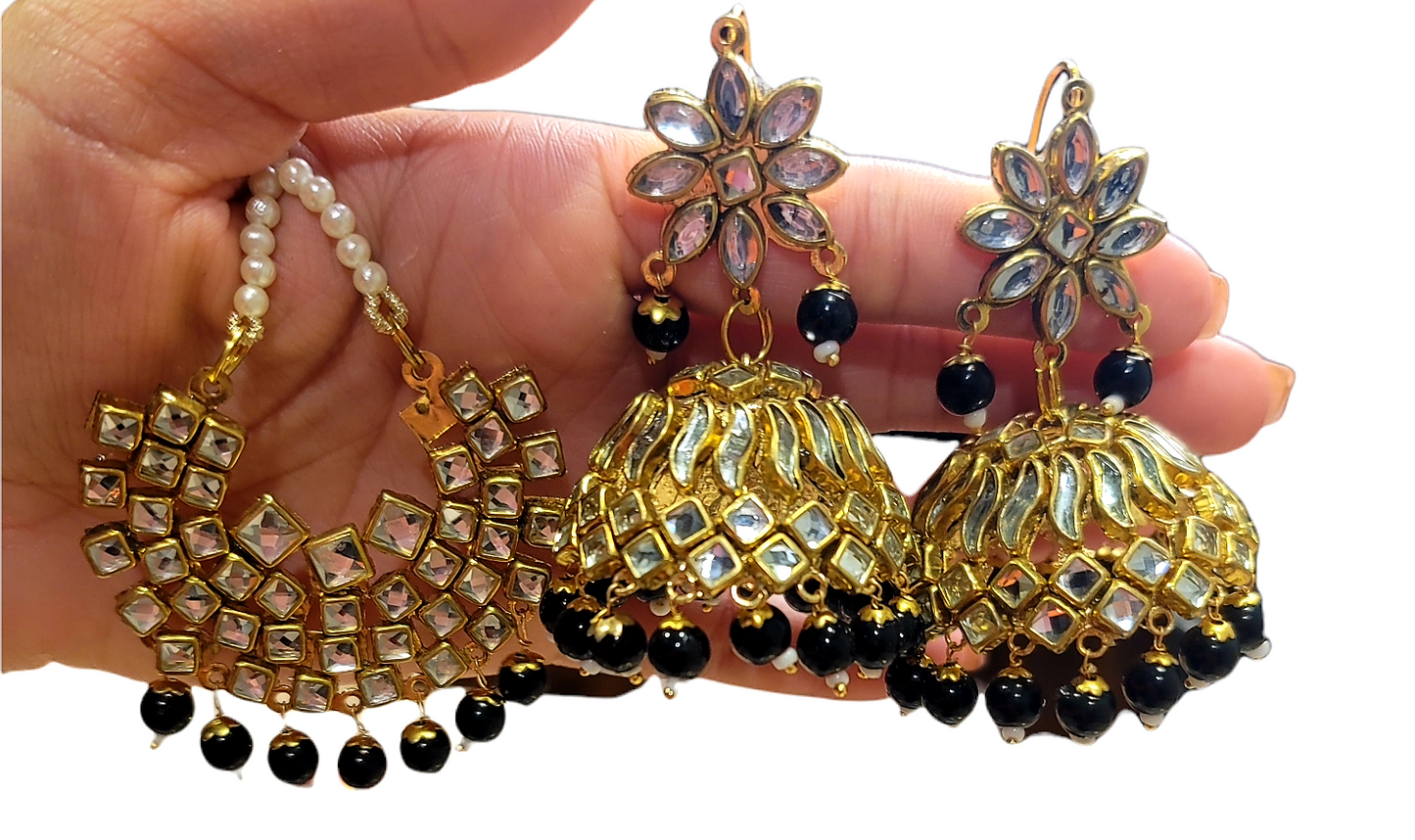 Kundan Jhumki Earrings with Tikka