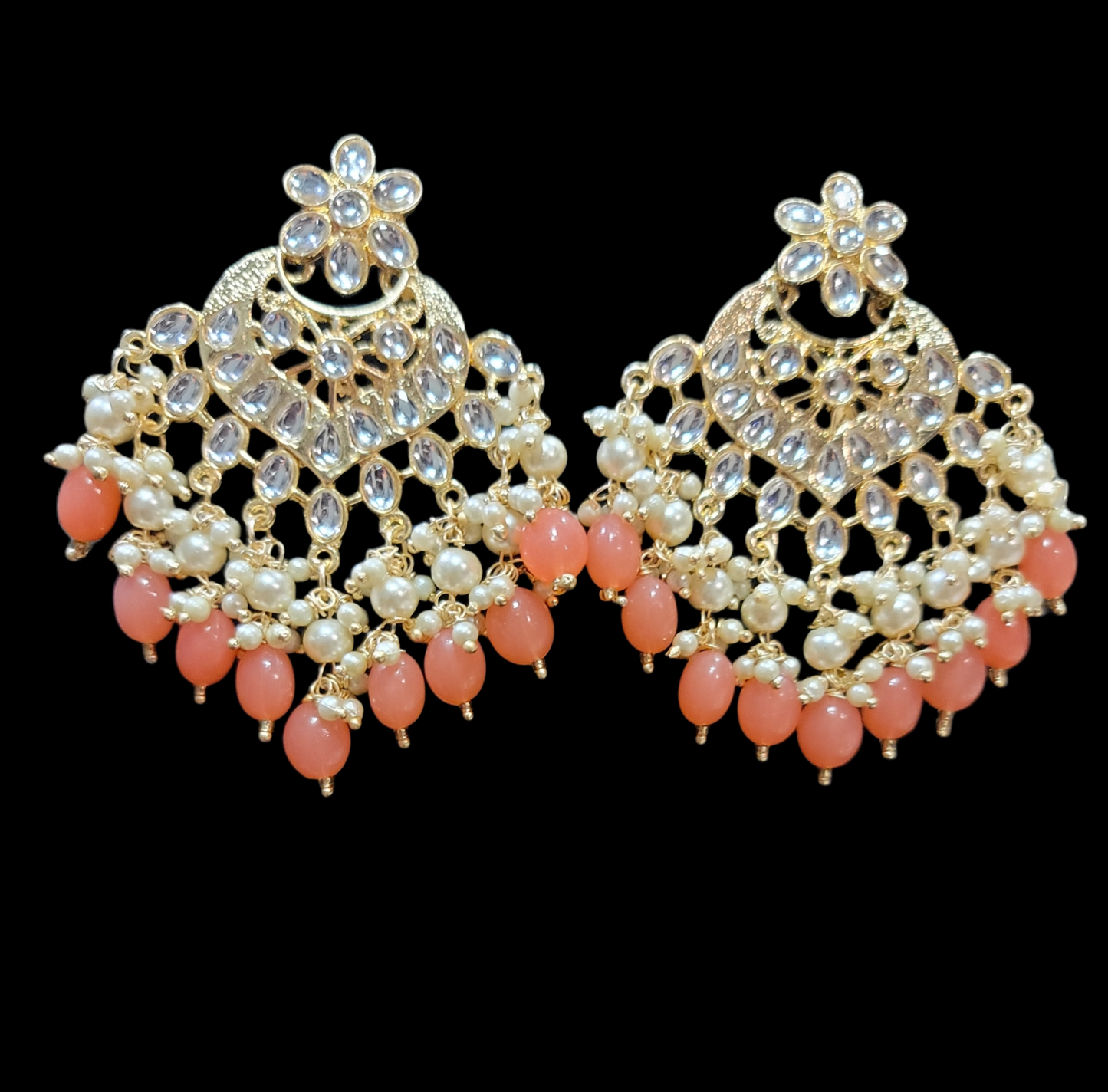 Kundan & Pearls Chandbali Earrings