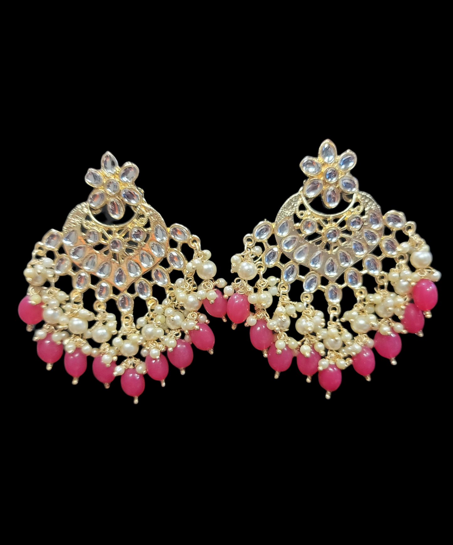 Kundan & Pearls Chandbali Earrings