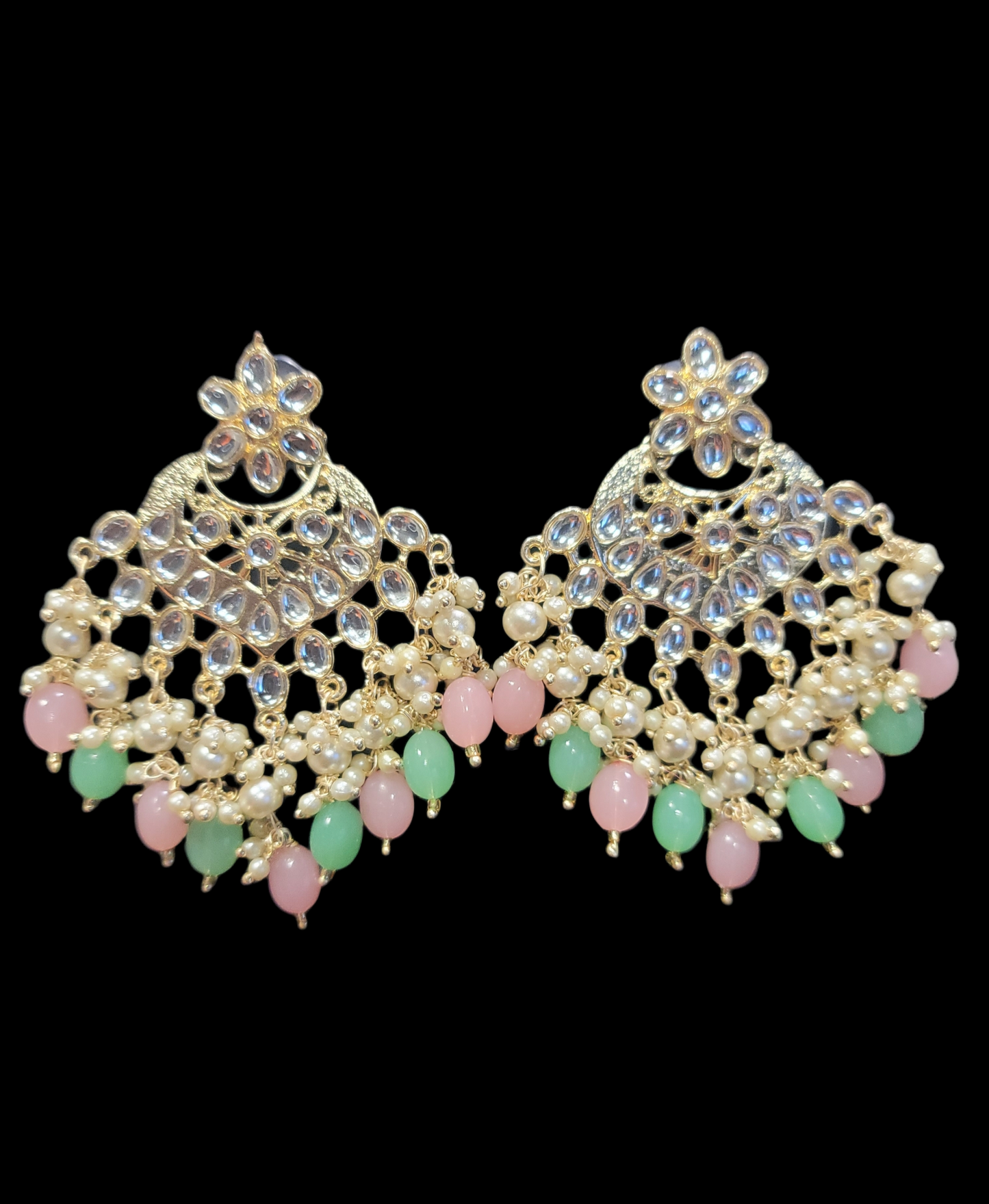 Kundan & Pearls Chandbali Earrings