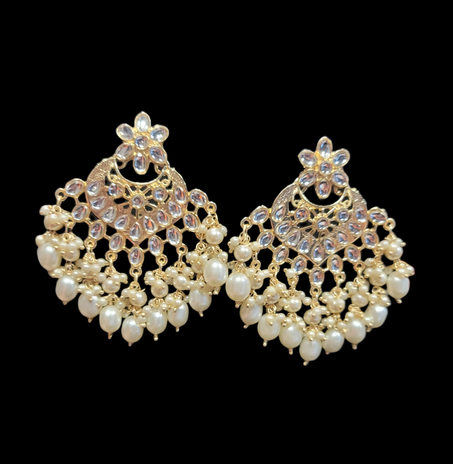 Kundan & Pearls Chandbali Earrings