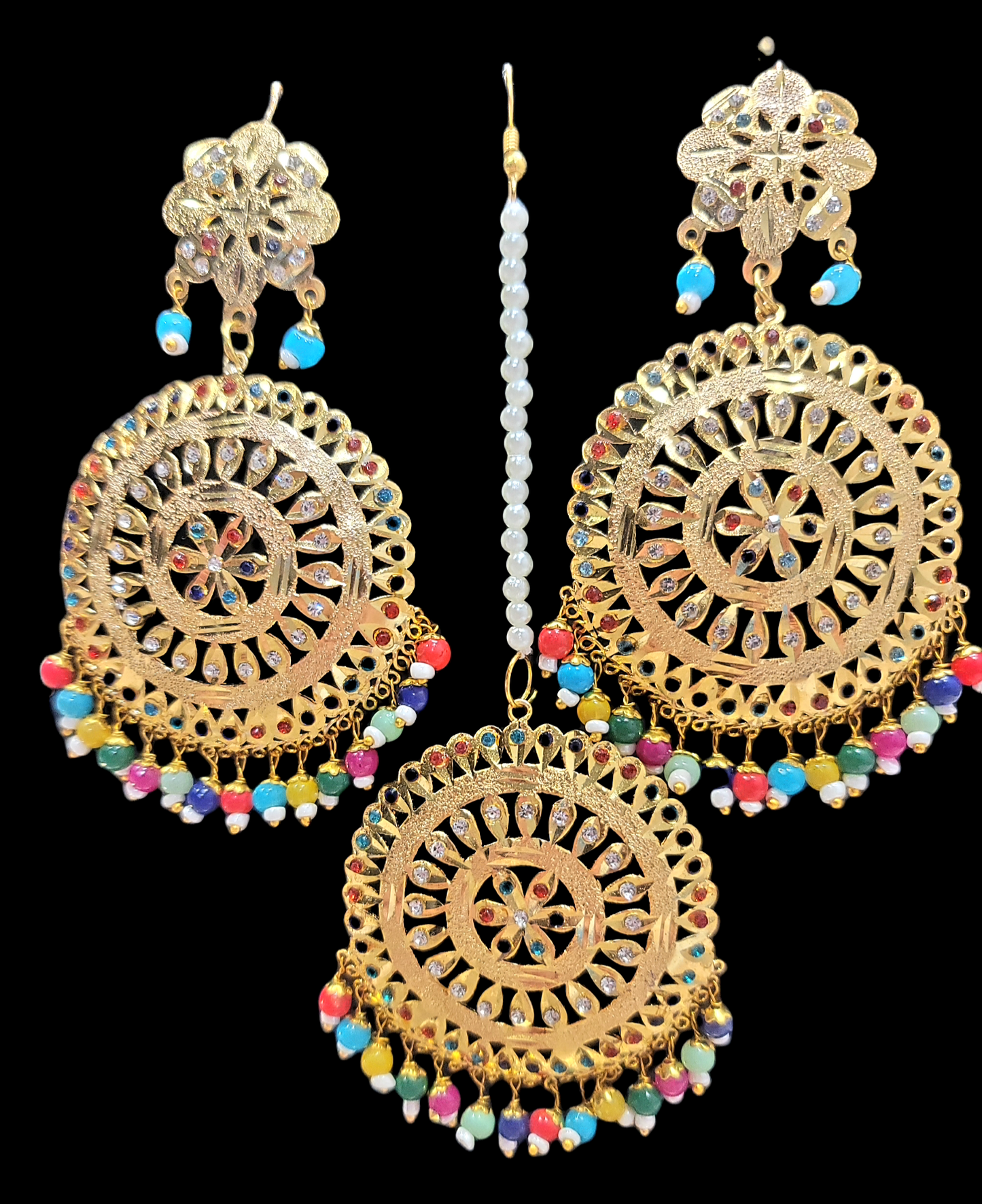 Jadau Earrings & Tika Set