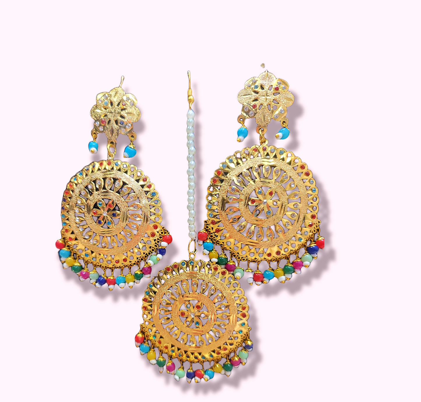 Jadau Earrings & Tika Set