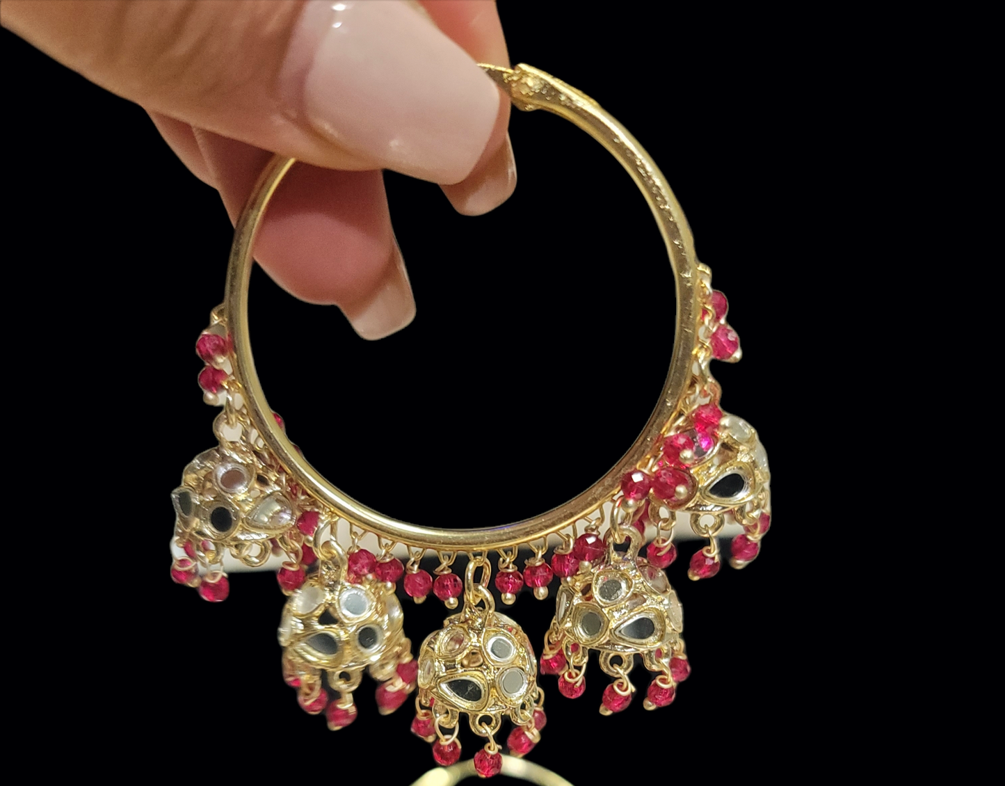 Bali With 5 Drop Jhumkis with mirror