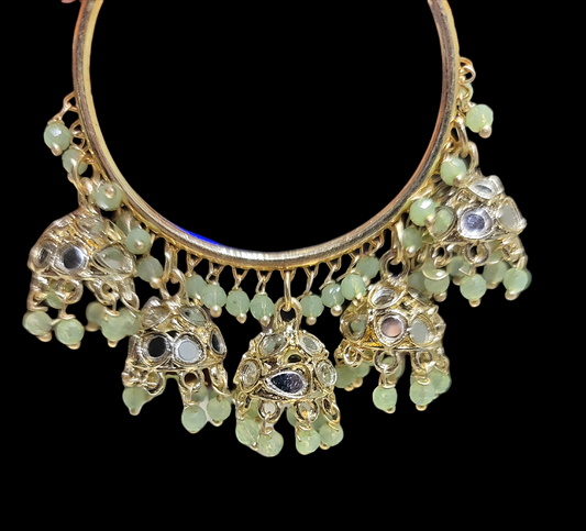 Bali With 5 Drop Jhumkis with mirror image 3