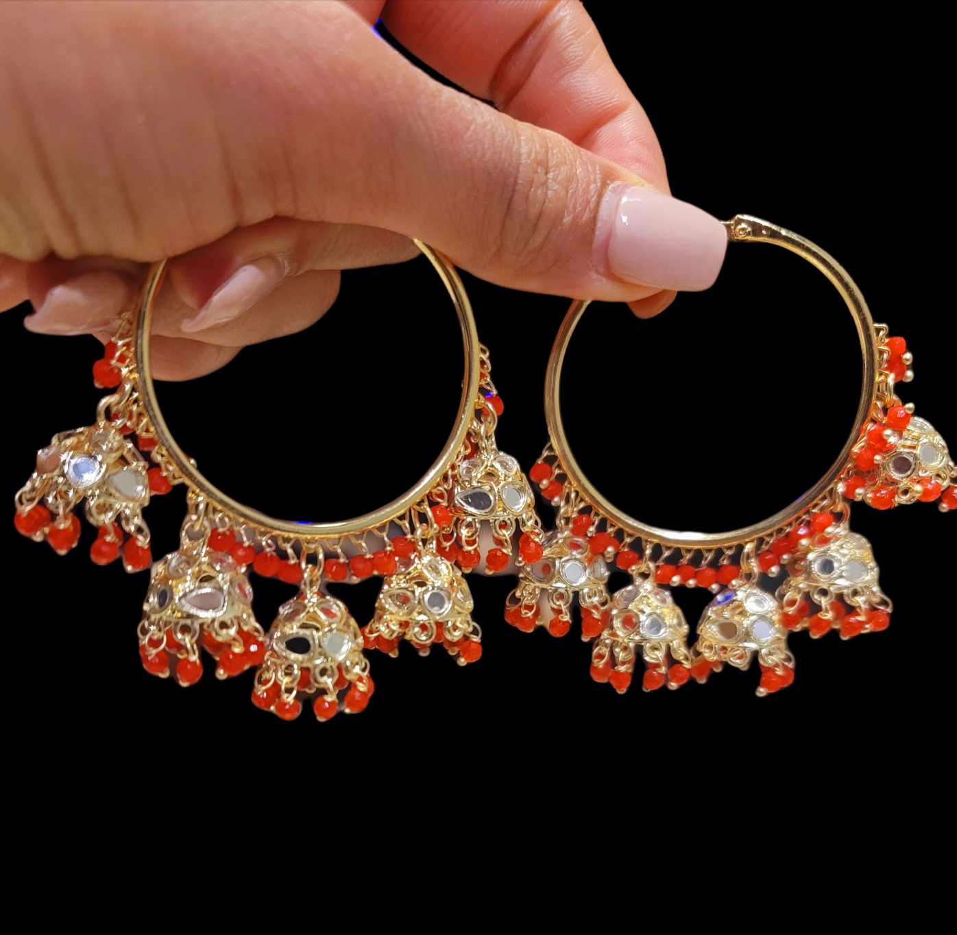 Bali With 5 Drop Jhumkis with mirror