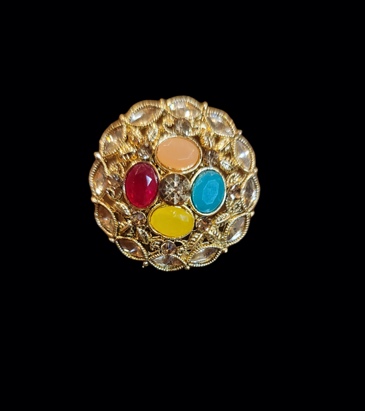 Polki Studded Adjustable Ring Multi image 3