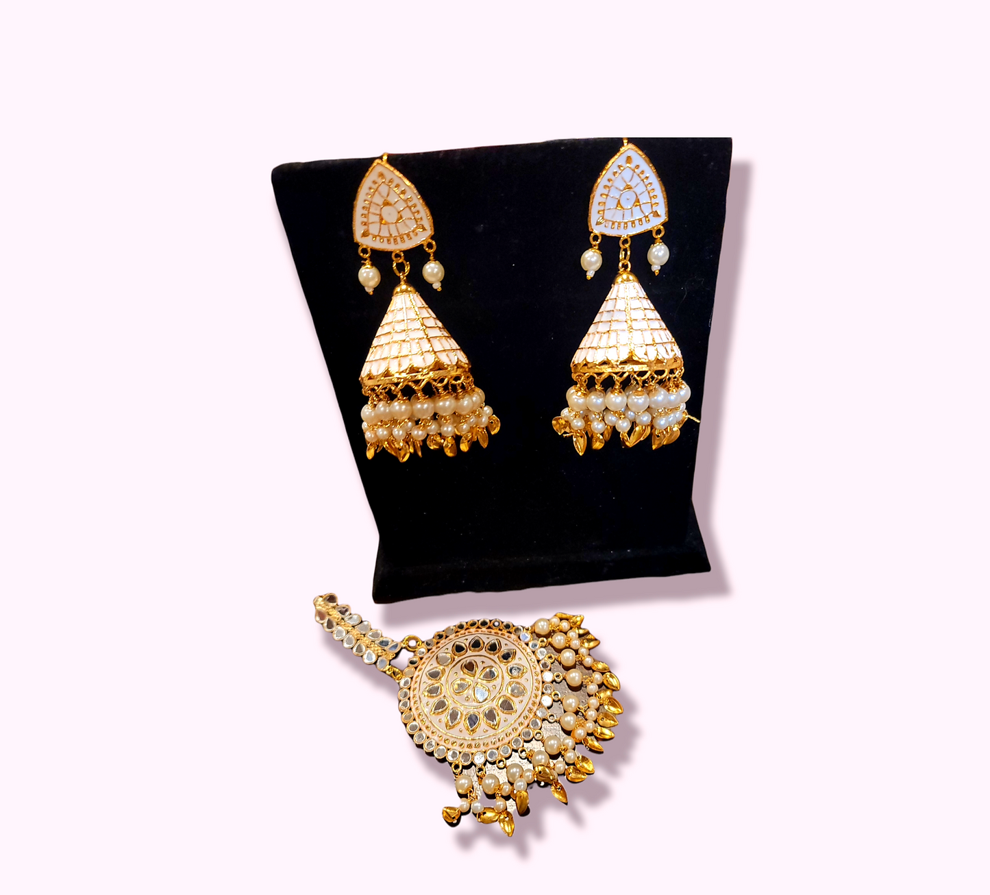 Pippal Patti & Meenakari Earrings & Tikka Set