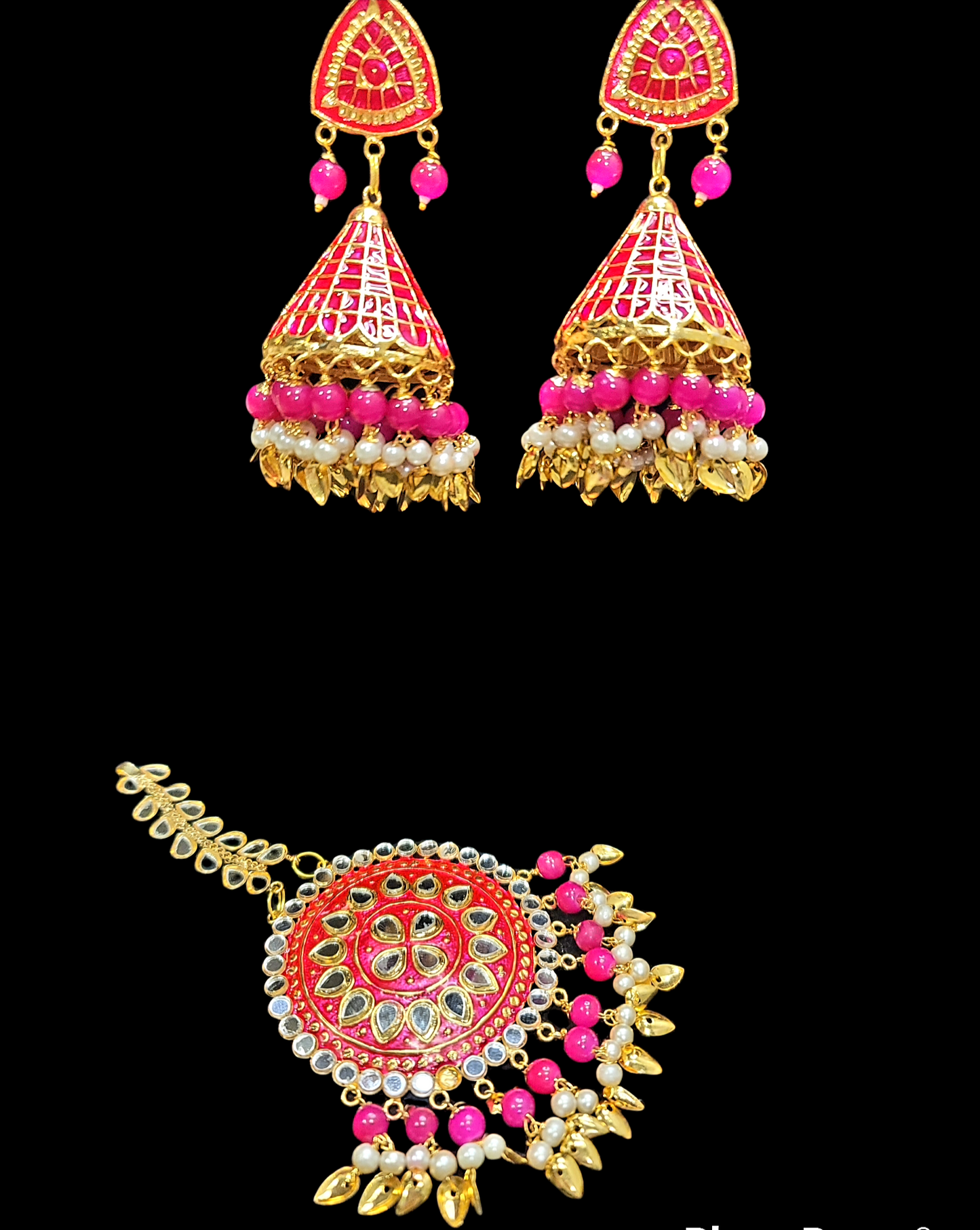 Pippal Patti & Meenakari Earrings & Tikka Set