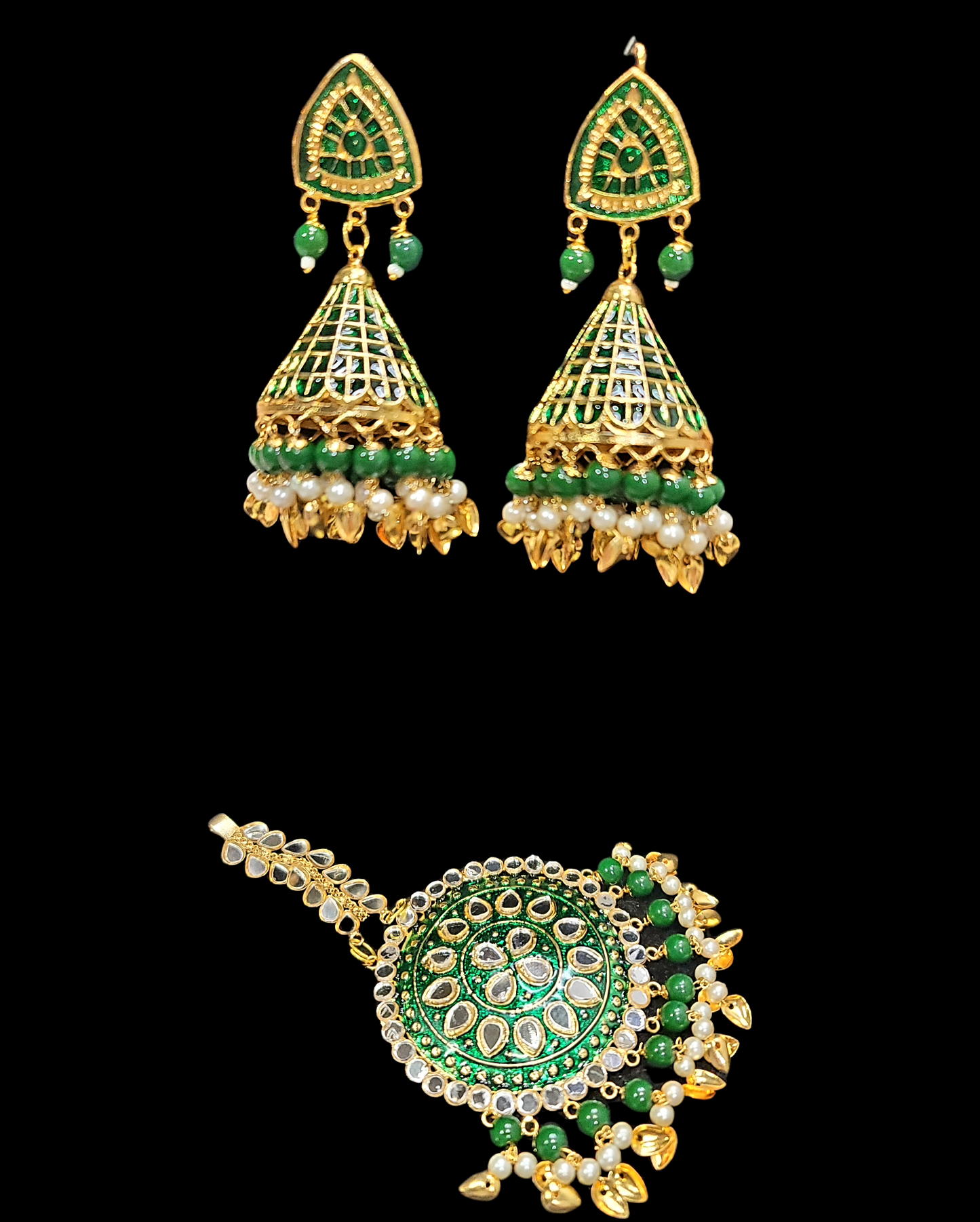 Pippal Patti & Meenakari Earrings & Tikka Set