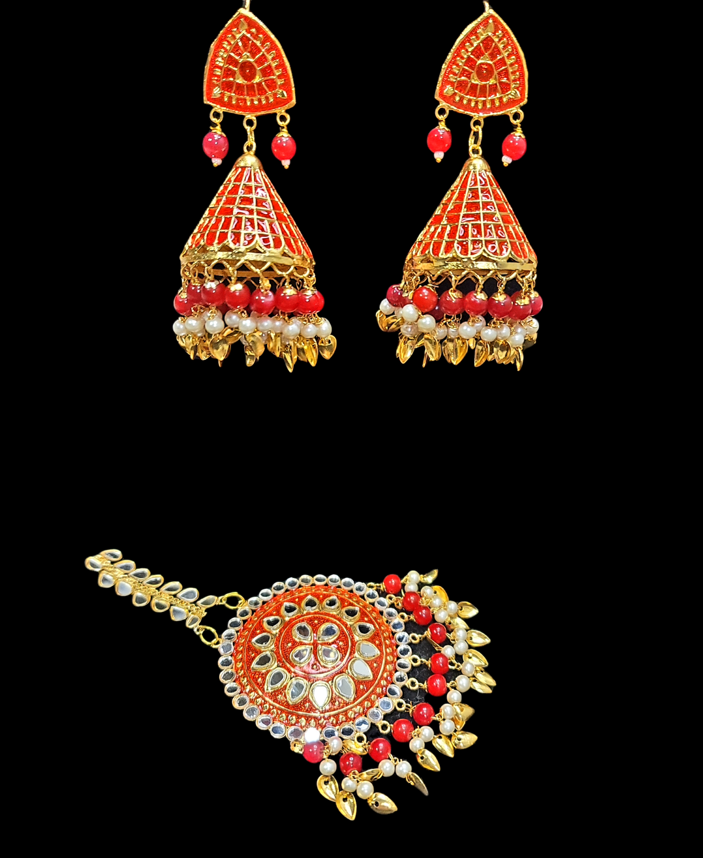 Pippal Patti & Meenakari Earrings & Tikka Set