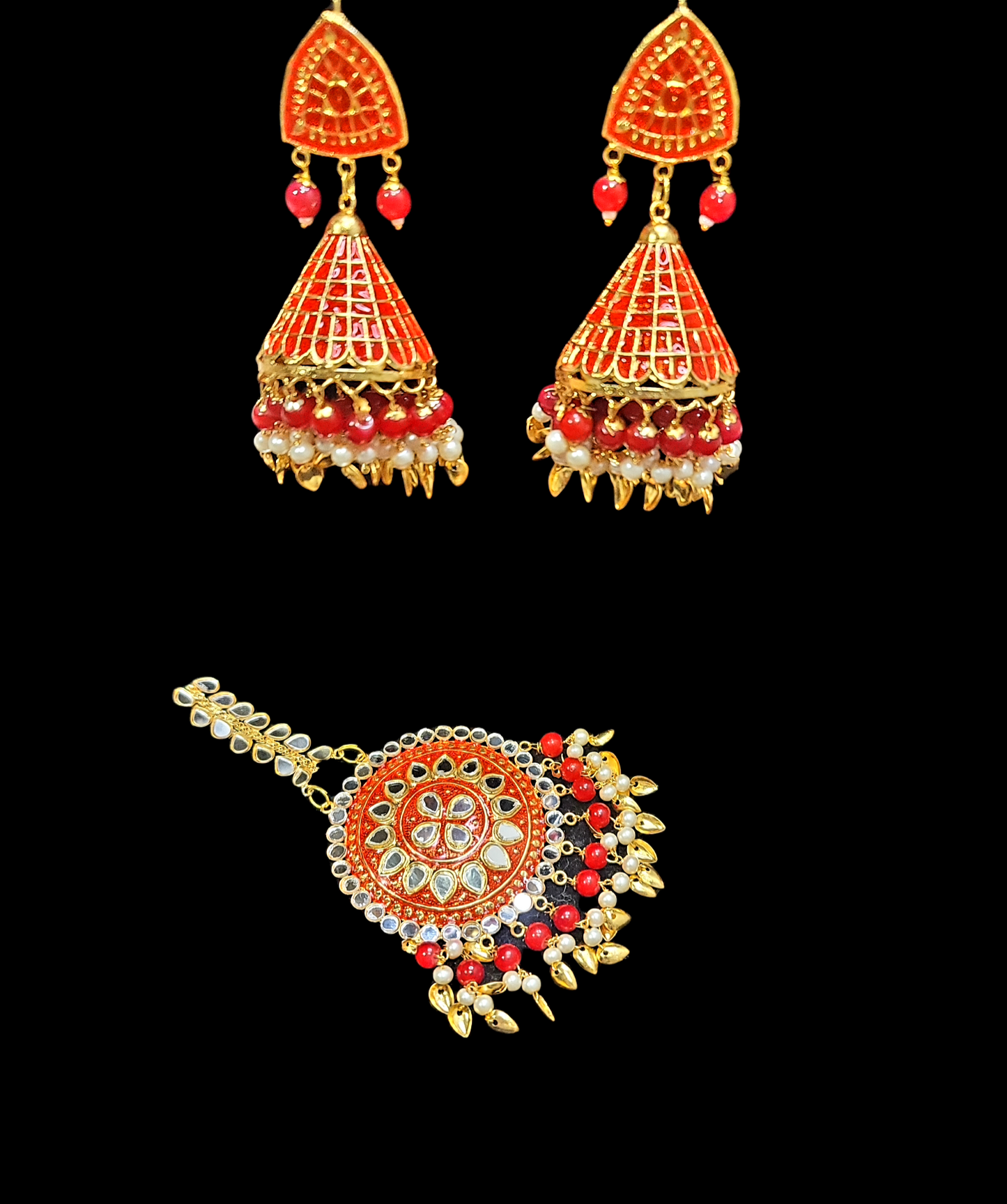 Pippal Patti & Meenakari Earrings & Tikka Set