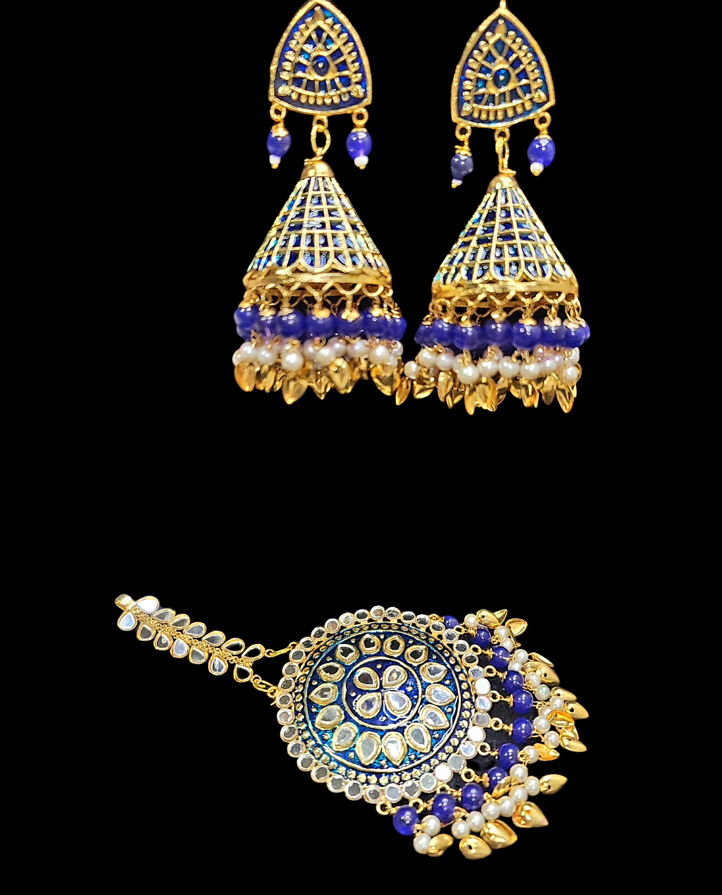 Pippal Patti & Meenakari Earrings & Tikka Set