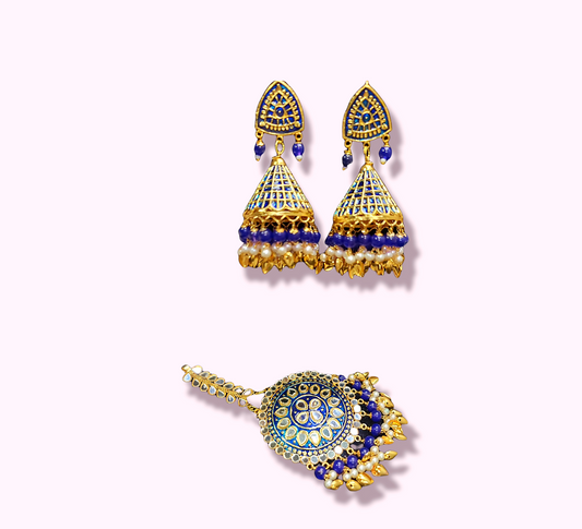 Pippal Patti & Meenakari Earrings & Tikka Set