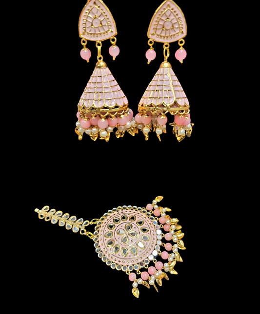 Pippal Patti & Meenakari Earrings & Tikka Set image 3
