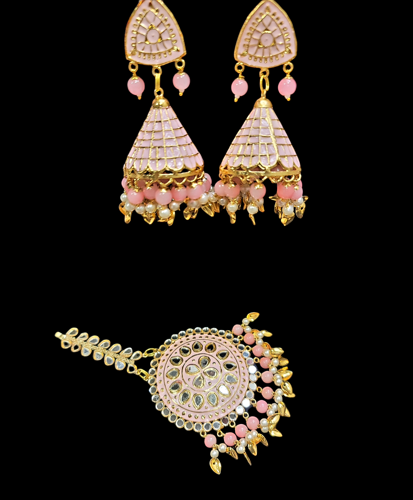 Pippal Patti & Meenakari Earrings & Tikka Set