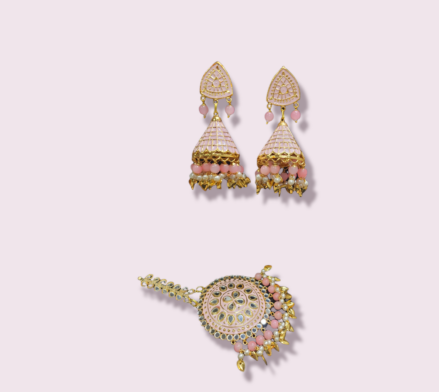 Pippal Patti & Meenakari Earrings & Tikka Set