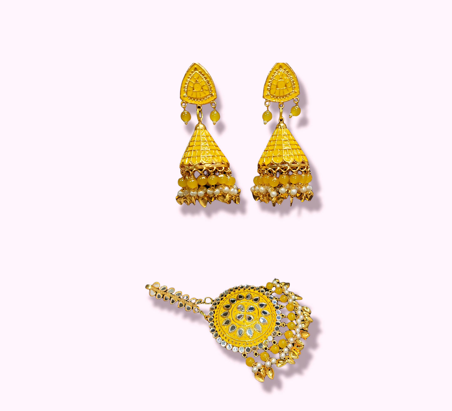 Pippal Patti & Meenakari Earrings & Tikka Set