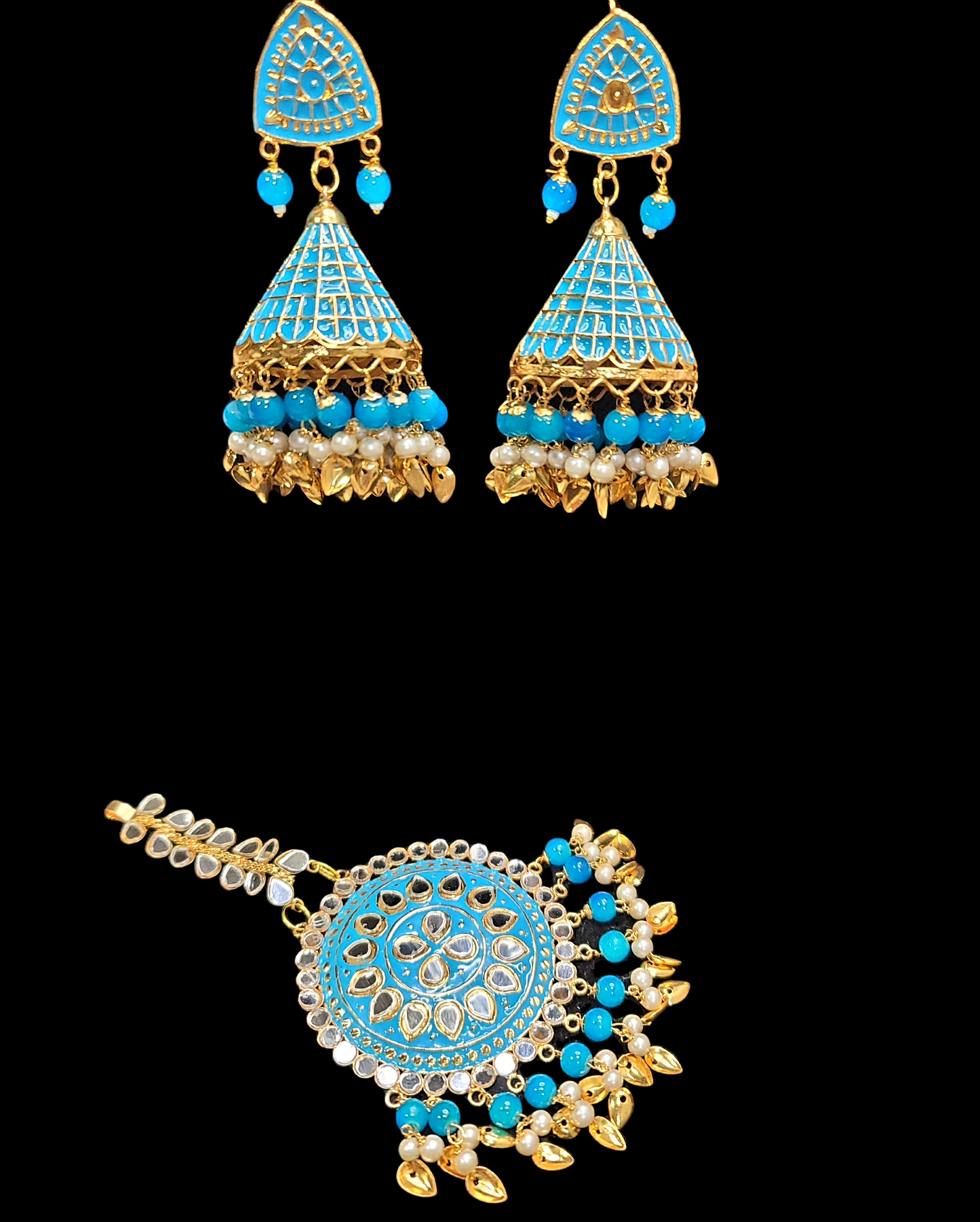 Pippal Patti & Meenakari Earrings & Tikka Set