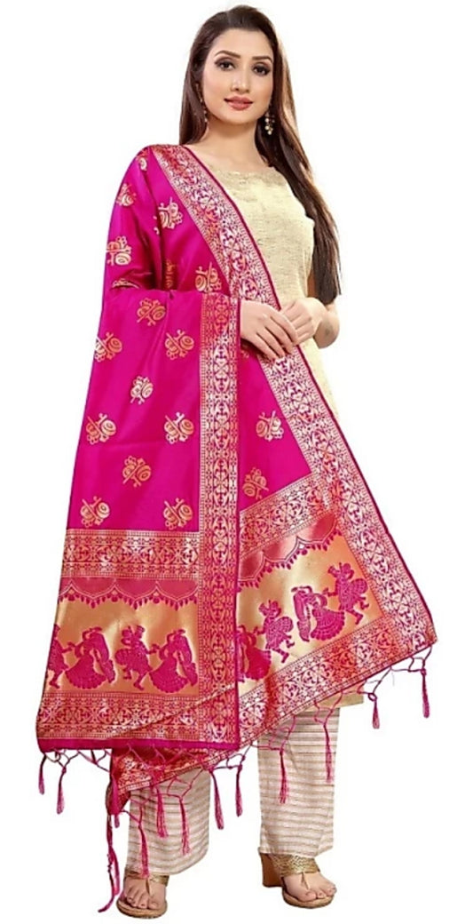 Jacquard Woven, Embellished Pink Women Dupatta