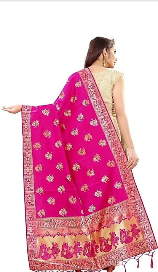 Jacquard Woven, Embellished Pink Women Dupatta