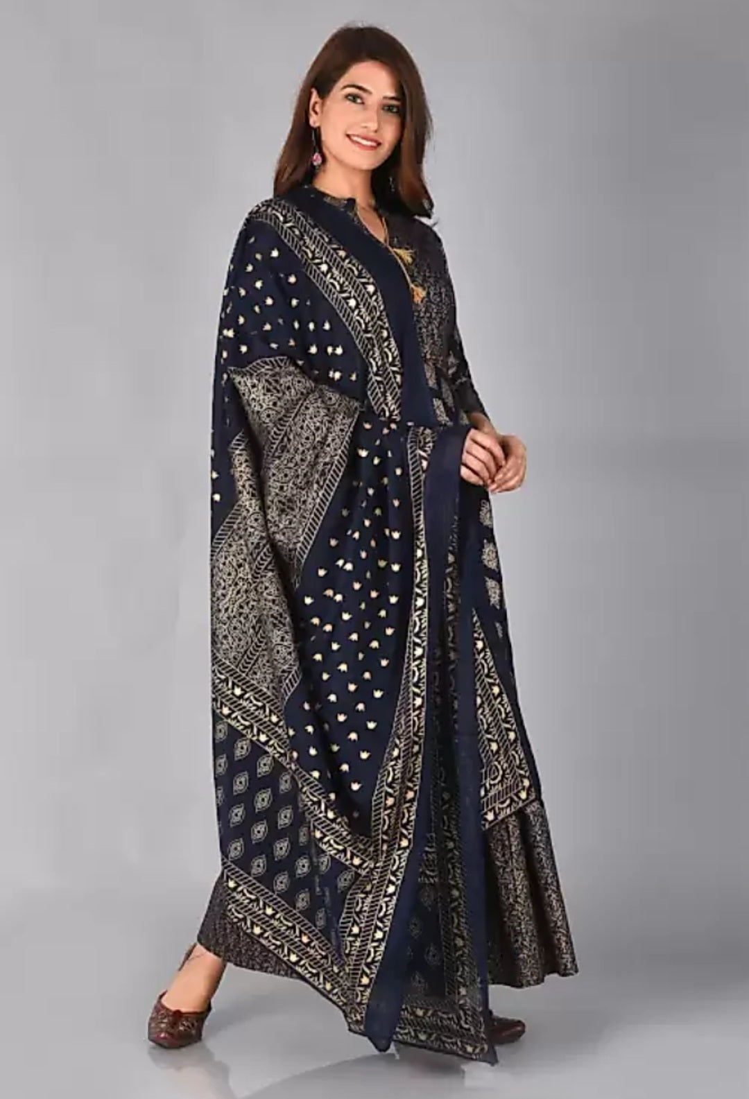 Women Gown & Dupatta Set (Navy Blue)