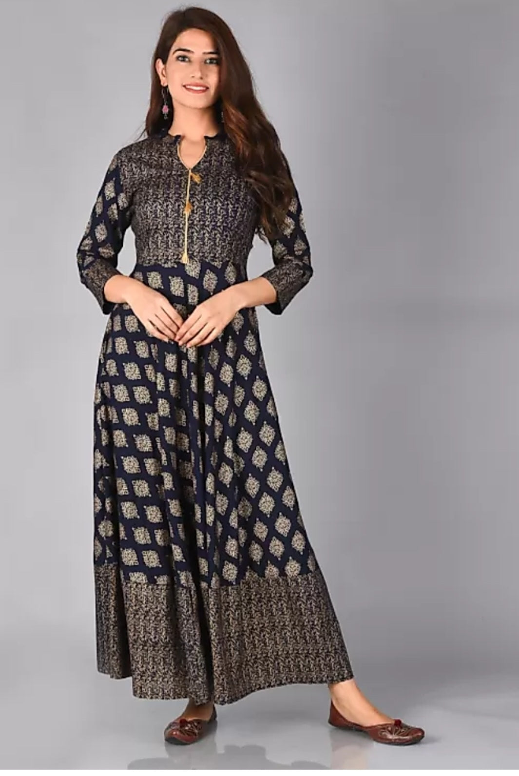 Women Gown & Dupatta Set (Navy Blue)