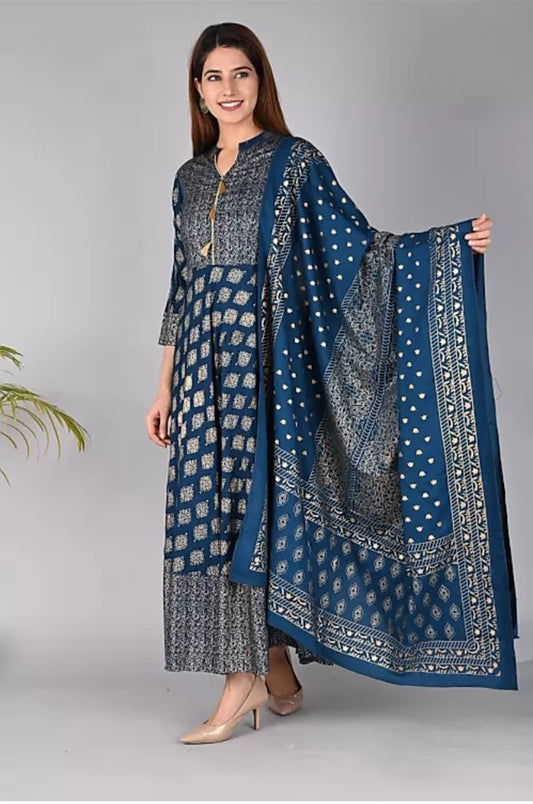 Women Gown with Dupatta (Teal Blue)