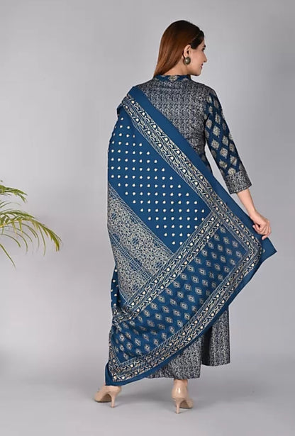 Women Gown with Dupatta (Teal Blue)