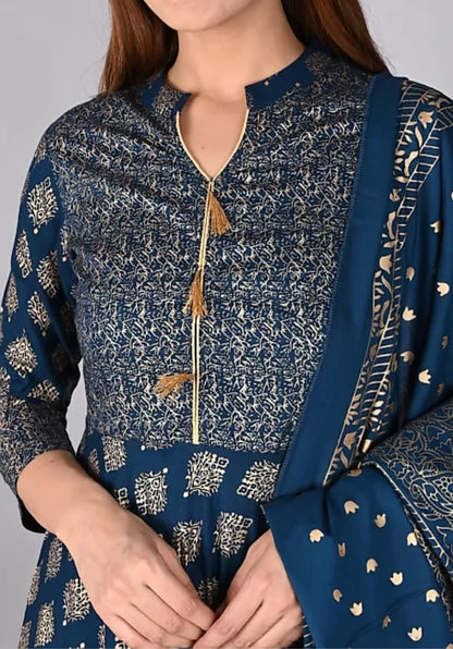 Women Gown with Dupatta (Teal Blue)
