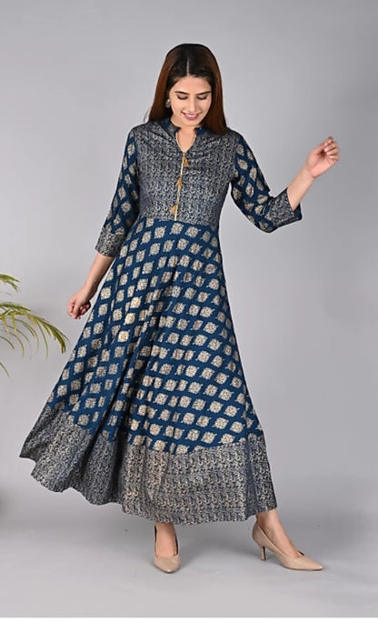 Women Gown with Dupatta (Teal Blue)