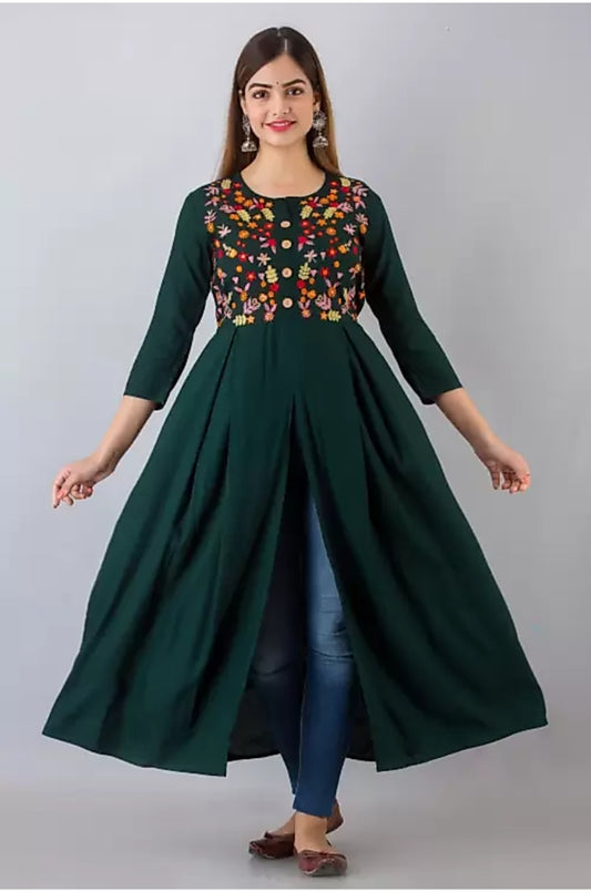Frontslit Kurta for Summer (Green) image 3