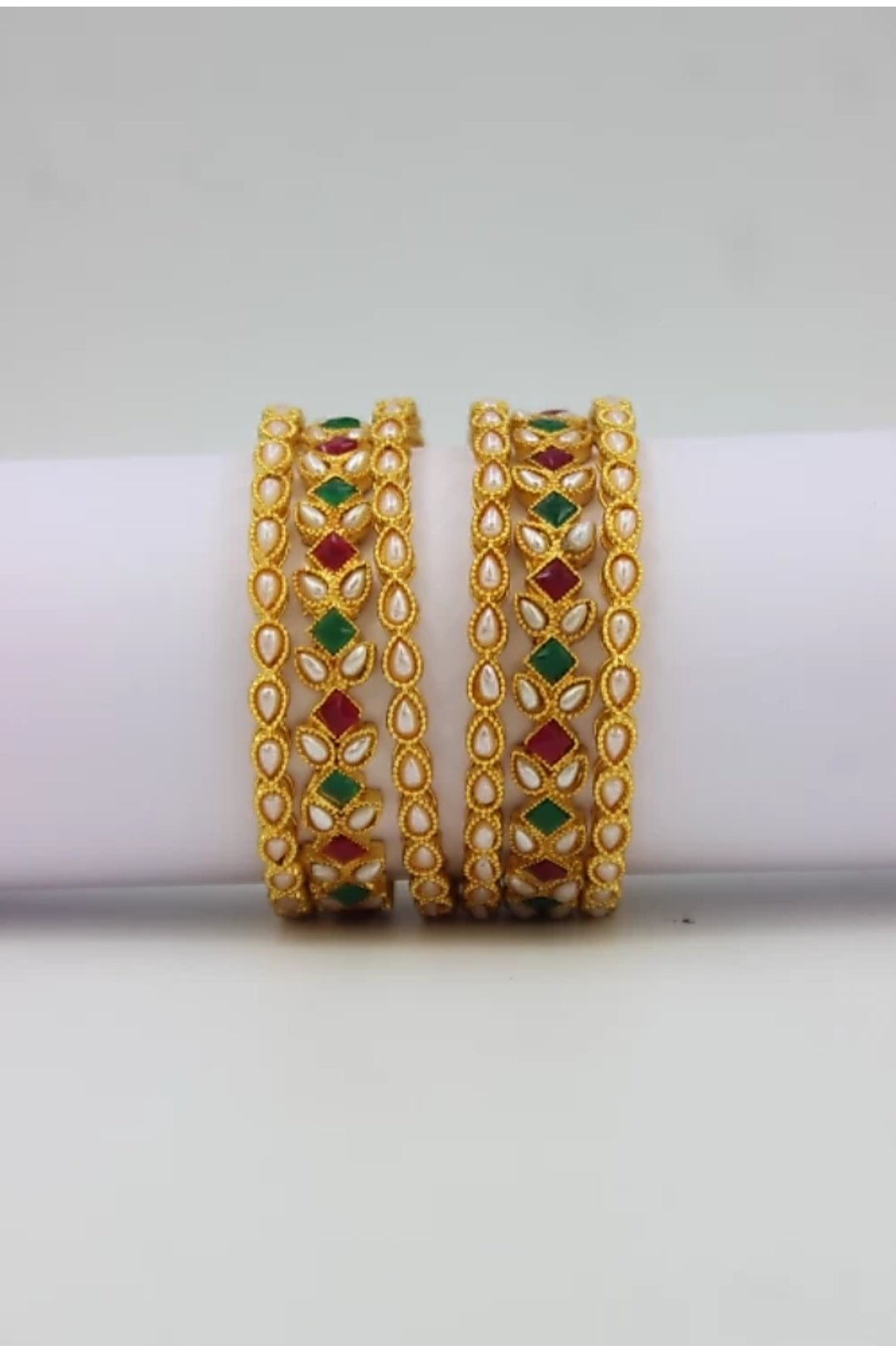 Gold-Plated Beaded Bangles Set (6pcs)