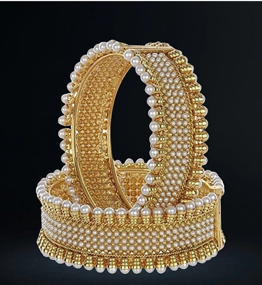 Gold-Plated Pearl Bangles Set With Screws