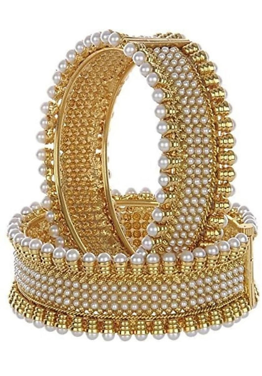 Gold-Plated Pearl Bangles Set With Screws