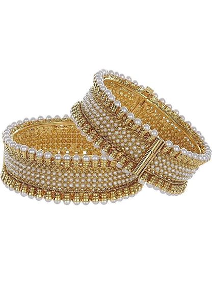 Gold-Plated Pearl Bangles Set With Screws